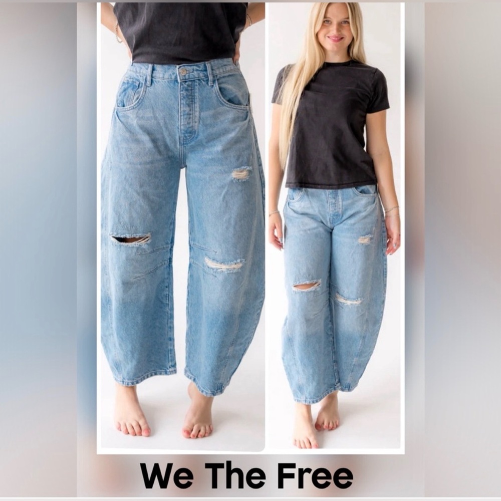 BRAND NEW! We The Free Women's Blue Distressed Wide Leg Jeans Boyfriend Jeans.